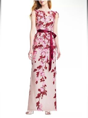 NWT Adrianna Papell Cascading Floral Column Gown 10
